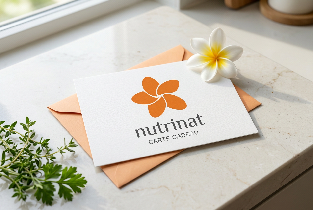 Carte cadeau nutrinat avec sa fleur de frangipanier orange